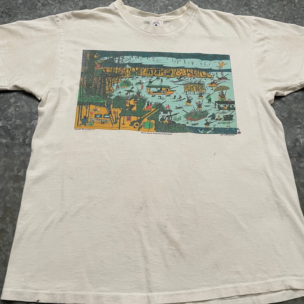 Vintage Basic Duck Hunting Techniques B Johnson Shirt Large 1991 Art Gallery 444